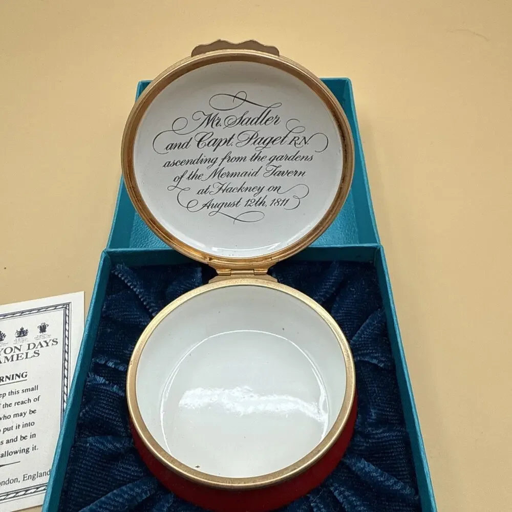 Halcyon Days Bilston Battersea Enamel Trinket Box Hot Air Balloon Mermaid Tavern